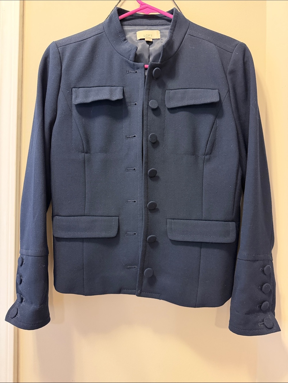 LOFT Petite Navy Military-Inspired Button Front Blazer
